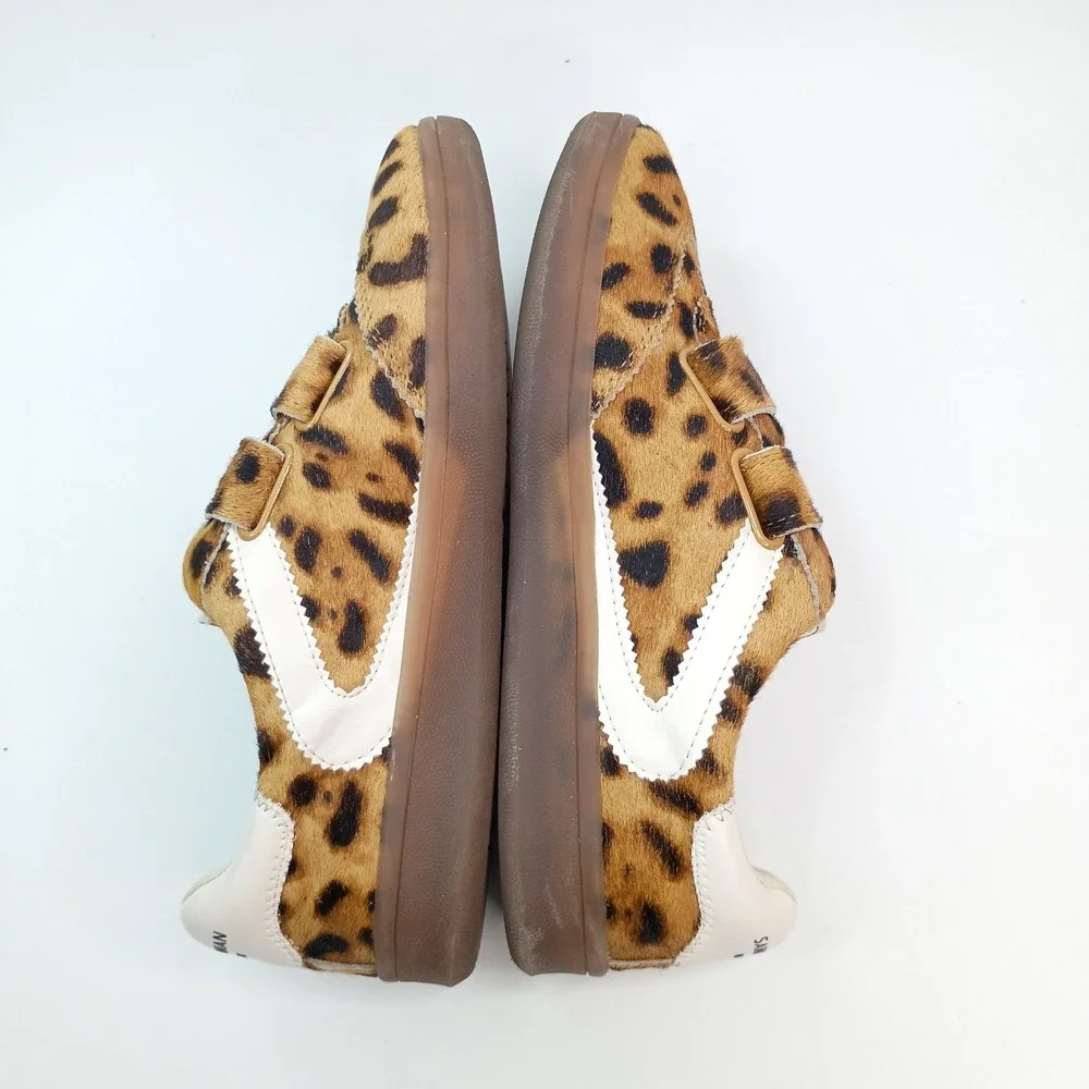 Sam Edelman Leopard Print Calf Hair Hook‎ Loop Sneaker Brown White Womens 6M